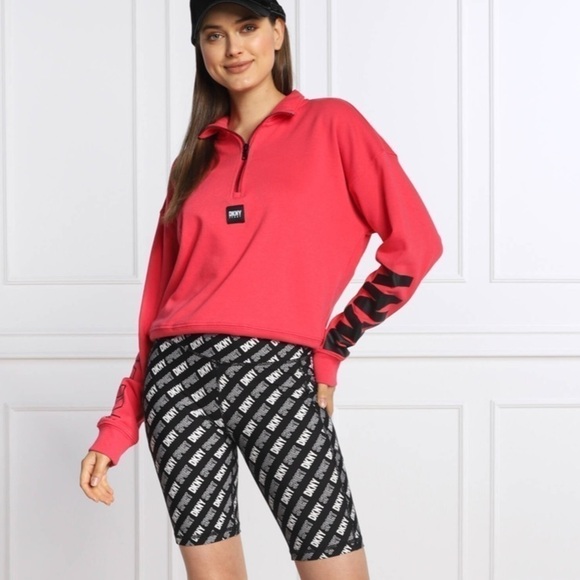 DKNY Sport Womens Logo Print High Waist Active Yoga Bike Shorts - Picture 3 of 16